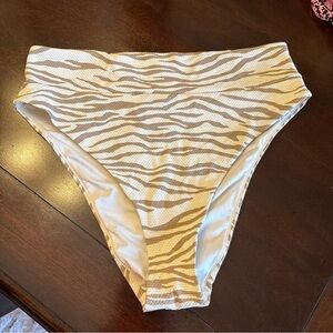 aerie High-Waist Bikini Bottom PLUS top in White and Tan Zebra